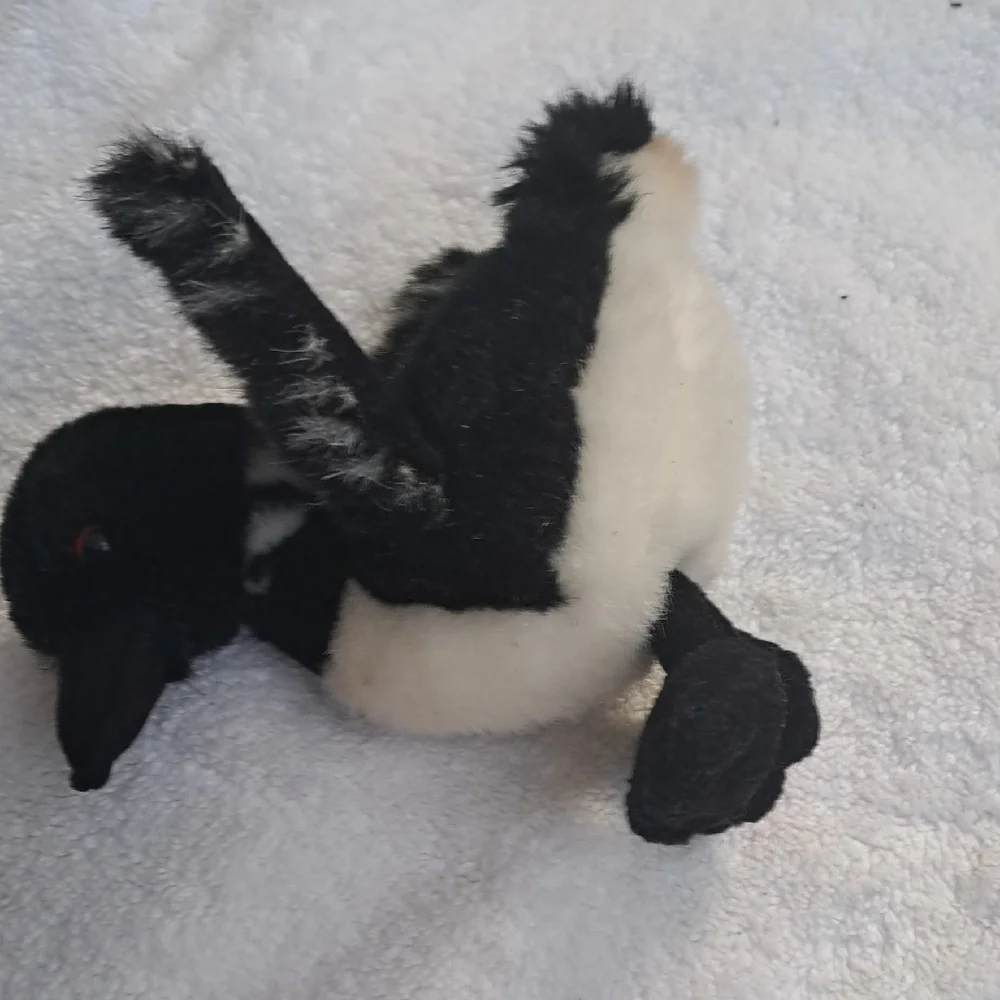 Charming Plush Bird Toy for Small Pets - Black and White